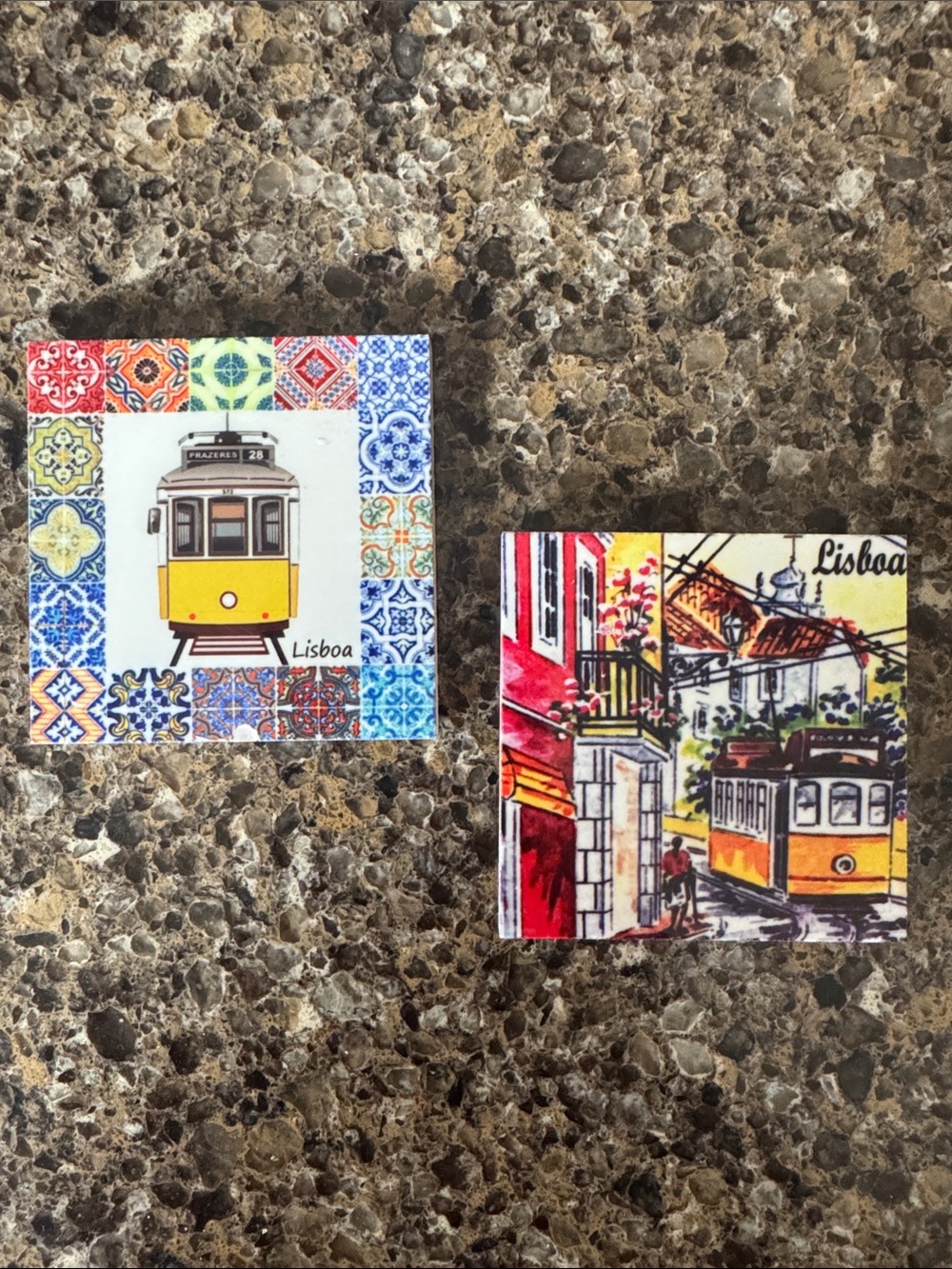 Set of 2 Lisboa Traditional Yellow Tram & Multicolor City Tile Magnets